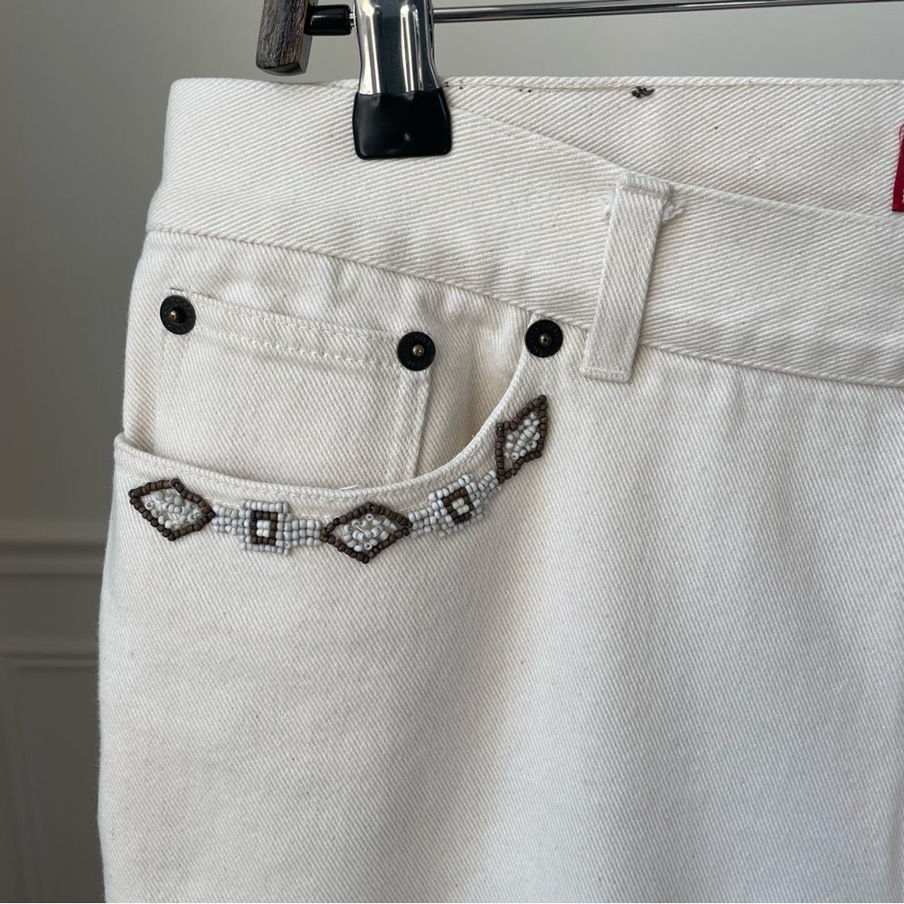 Chaps Ivory Cream Straight Leg Ankle Jeans Beaded Pocket 10